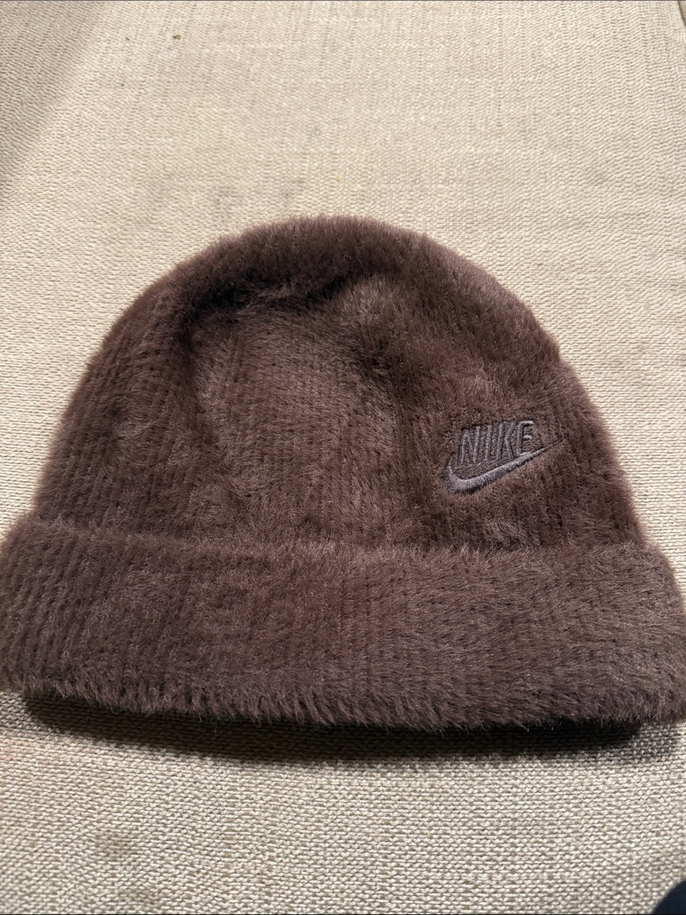 Nike Brown Fuzzy Knit Beanie with Embroidered Logo